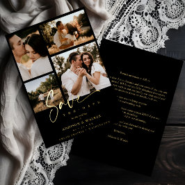 Black Trendy Collage Wedding 4 Fotos Real Golden Folieneinladung
