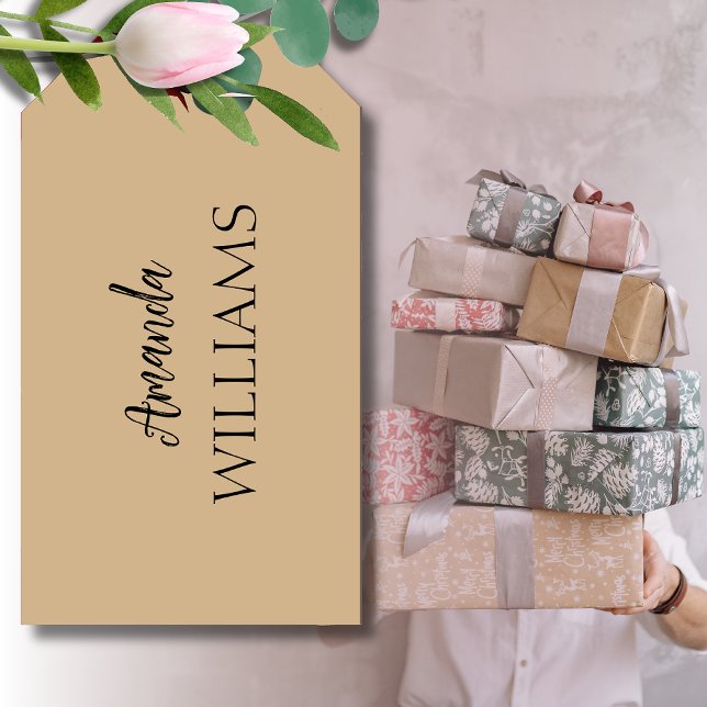 Black Trendy Elegante Vorname | Tan Brown Geschenkanhänger (Von Creator hochgeladen)