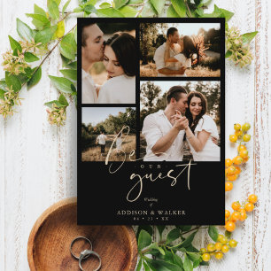 Black Trendy Mariage 4 Photos Invitation