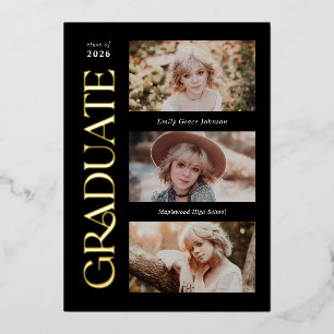 Black Trendy Serif Abschluss mit mehreren Fotos Folieneinladung