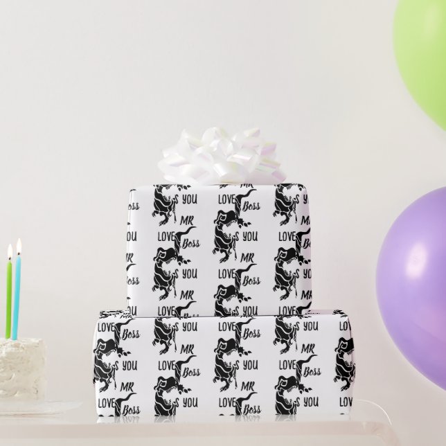 Black Trex The Boss Dino Geschenkpapier (Partygeschenke)