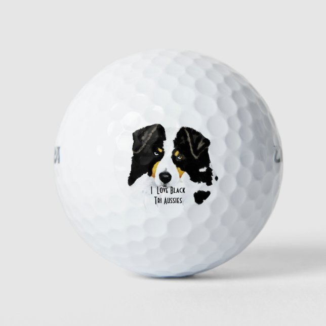 Black Tri Australian Shepherd Cus.Golf Ball 3 Pack (Vorderseite)