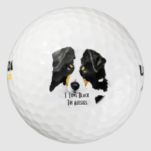 Black Tri Australian Shepherd Cus.Golf Ball 3 Pack