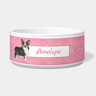 Black Tri Pembroke walisisches Corgi Herz mit Name Napf