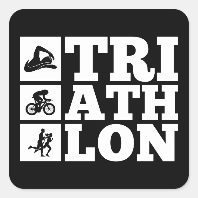 Black ・ Triathlon Motivation Quadratischer Aufkleber (Vorderseite)