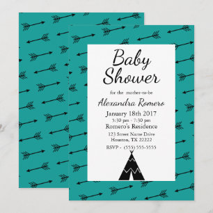 Black Tribal Arrows & TeePee Baby Dusche Einladung