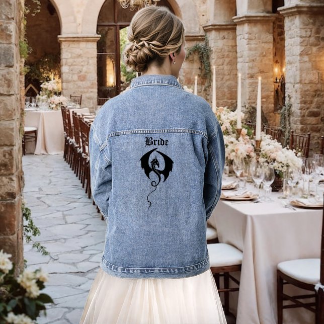 Black Tribal Dragon Wedding Bride Jeansjacke (Von Creator hochgeladen)