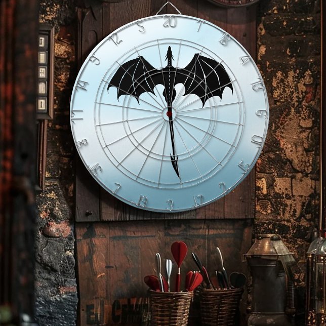 Black Tribal Flight Dragon Fantasy Blue Sky Dartscheibe (Von Creator hochgeladen)