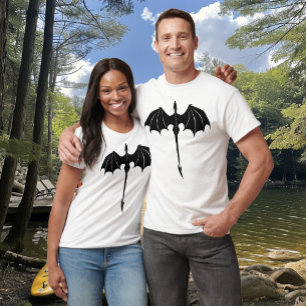 Black Tribal Flight Dragon Fantasy White T-Shirt