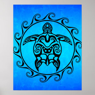 Black Tribal Turtle Poster
