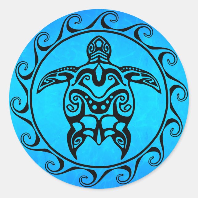 Black Tribal Turtle Runder Aufkleber (Vorderseite)