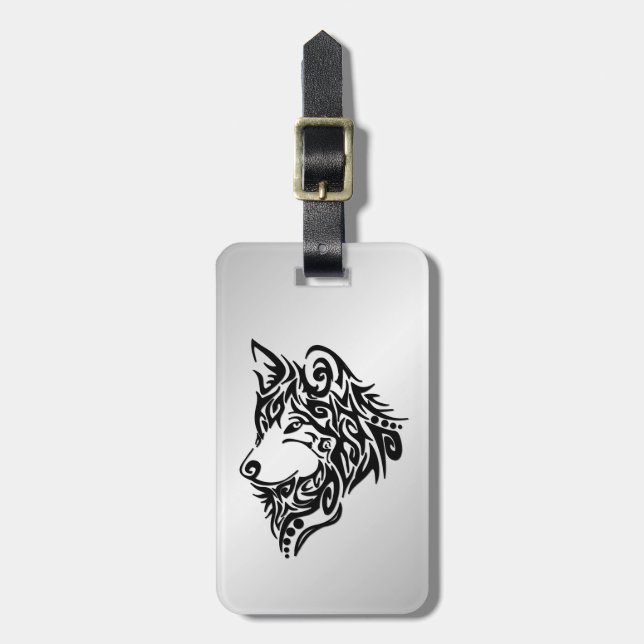 Black Tribal Wolf Gepäckanhänger (Vorderseite vertikal)