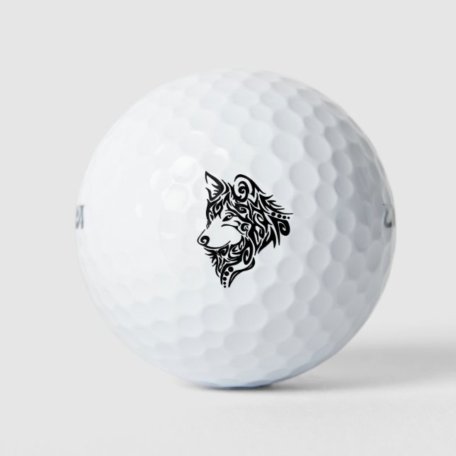 Black Tribal Wolf Golfball (Vorderseite)