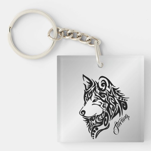 Black Tribal Wolf Schlüsselanhänger (Vorderseite)