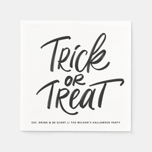Black Trick oder Treat Letting Halloween-Party Serviette (Vorderseite)