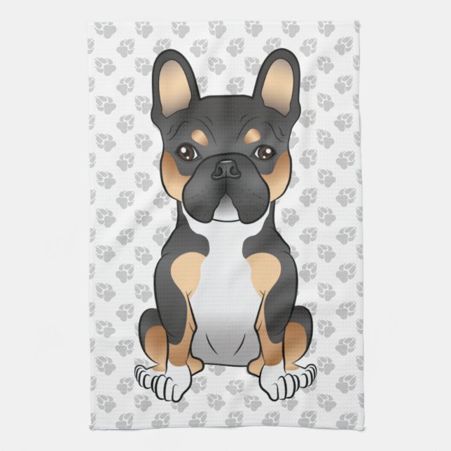 Black Tricolor French Bulldog Frenchie Dog & Paws Geschirrtuch (Vertikal)