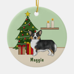 Black Tricolor Pembroke Welsh Corgi Weihnachtsbaum Keramik Ornament