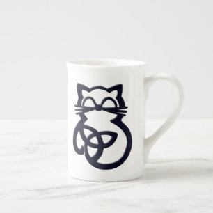 Black Trinity Knot Celtic Cat Bone China Tasse