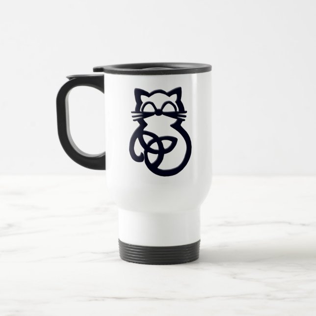 Black Trinity Knot Celtic Cat Travel Mug Reisebecher (Links)
