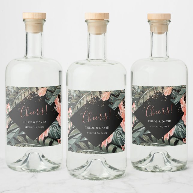Black Tropical Palm Wedding Liquor Flasche Etikett (Flaschen)
