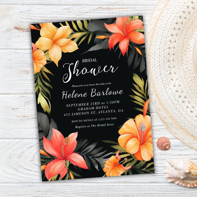 Black Tropical Wedding Brautparty Einladung (Black Tropical Wedding Bridal Shower Invitation)