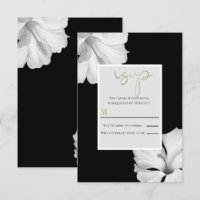 Black Tropical Wedding RSVP-Antwort auf White Hibi
