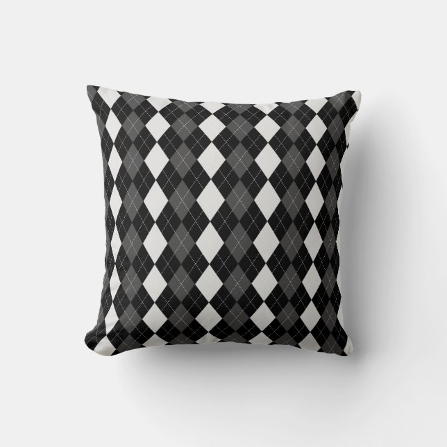 Black & TUNGSTEN GRAU Diamonds RAUTE Pattern Kissen (Vorderseite)