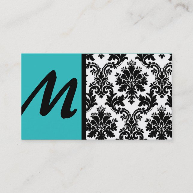 Black Turquoise Aquamarin Damask Visitenkarten Visitenkarte (Vorderseite)