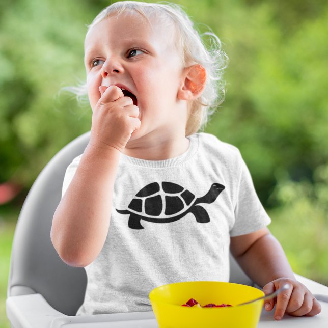 Black Turtle Vector Baby T-shirt (Baby happily eating with tortise design tshirt)