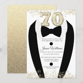 Black Tuxedo Anzug Gold Mens 70. Geburtstagsparty Einladung