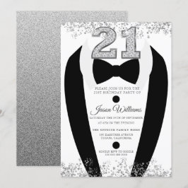 Black Tuxedo Anzug Silver Mens 21. Geburtstag Part Einladung
