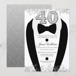 Black Tuxedo Anzug Silver Mens 40. Geburtstag Part Einladung