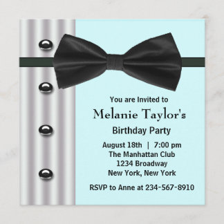Black Tuxedo Bow Krawatte Aquamarin Blue Birthday Einladung