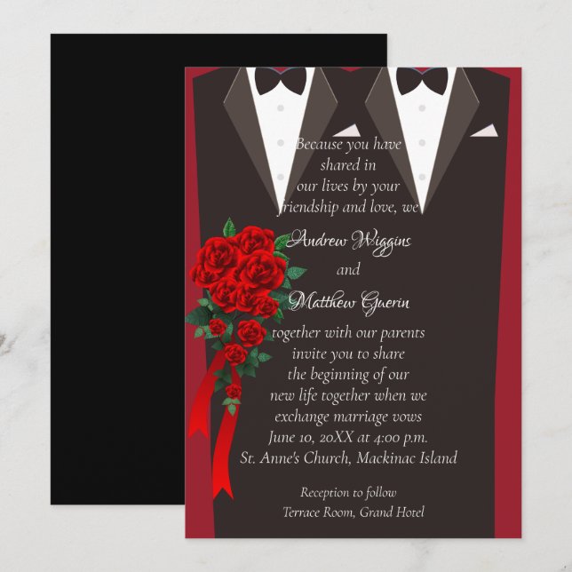 Black Tuxedo Gay Hochzeit Einladung (Vorne/Hinten)