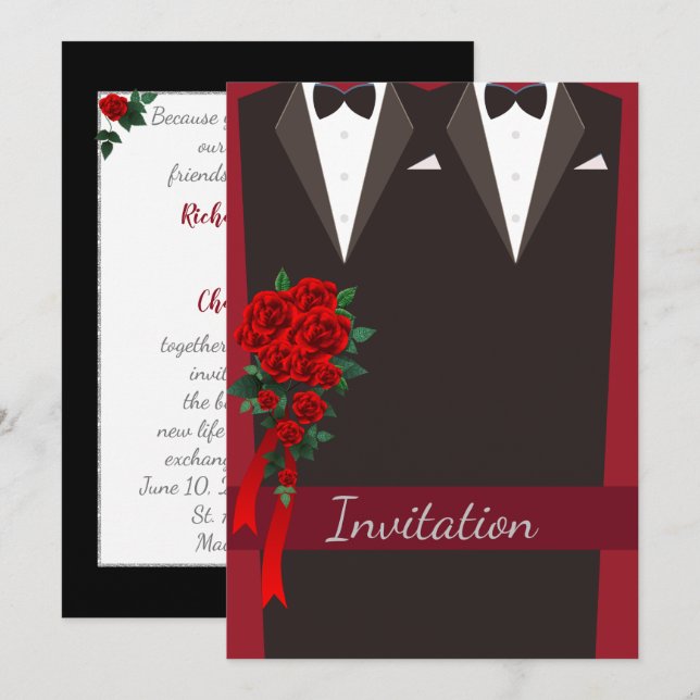 Black Tuxedo Gay Wedding Einladung (Vorne/Hinten)