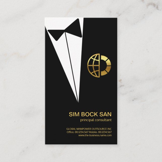 Black Tuxedo Gold Global Boutonniere Consultant Visitenkarte (Vorderseite)