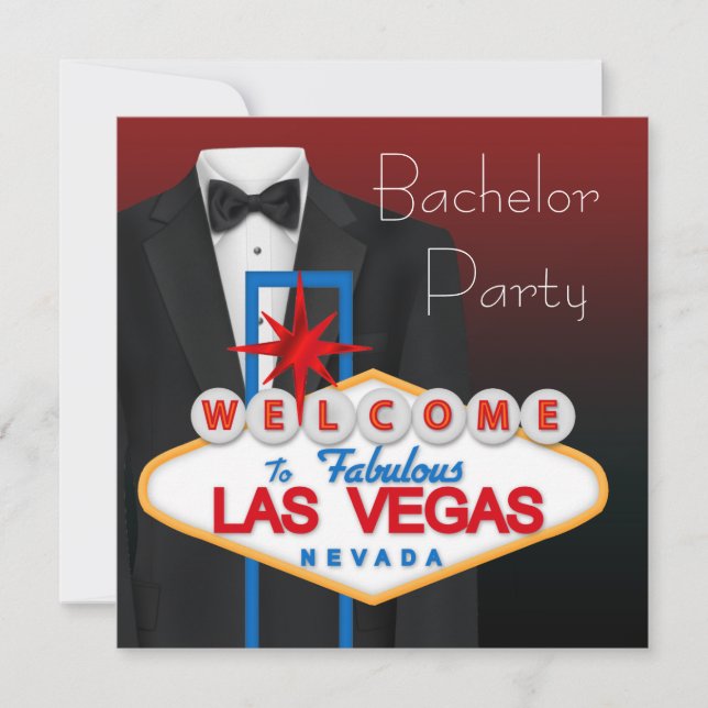 Black Tuxedo Las Vegas Bachelor Party Einladung (Vorderseite)