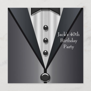 Black Tuxedo Mans 40. Geburtstag Party Einladung