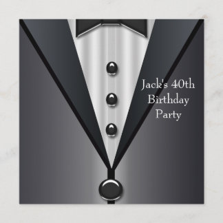 Black Tuxedo Mans 40. Geburtstag Party Einladung