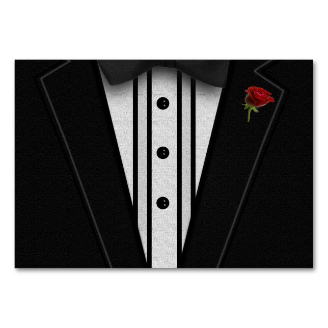 Black Tuxedo mit Bow-Krawatte Tischnummer (Vorderseite)