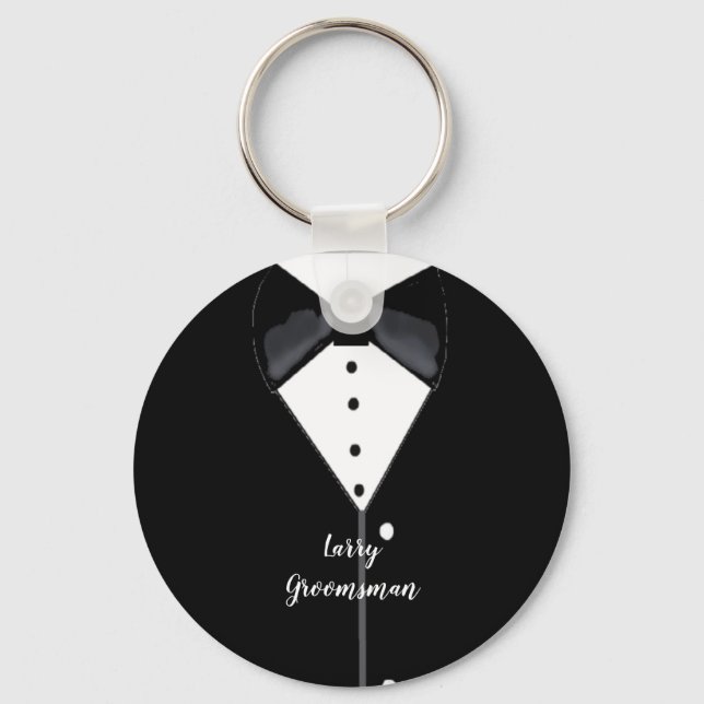 Black Tuxedo Personalisierter Trauzeuge Schlüsselanhänger (Vorderseite)