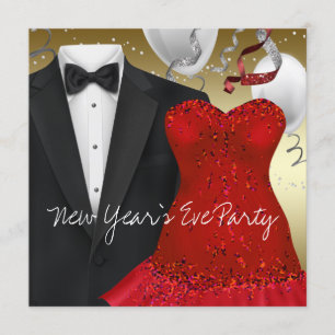 Black Tuxedo Red Dress Party Einladung