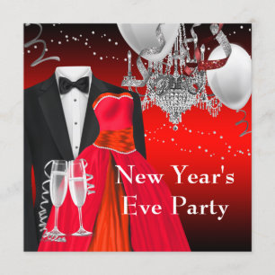 Black Tuxedo Red Dress Party Einladung