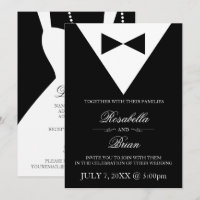 Black Tuxedo & Robe Blanche Invitations de mariage