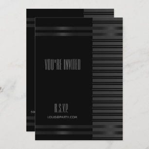 Black Tuxedo Stripe NYE Formal Elegant Invitation