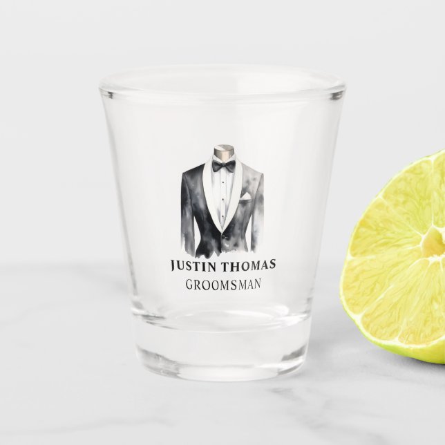 Black Tuxedo Wedding Party Trauzeuge Geschenk Schnapsglas (Vorderseite)