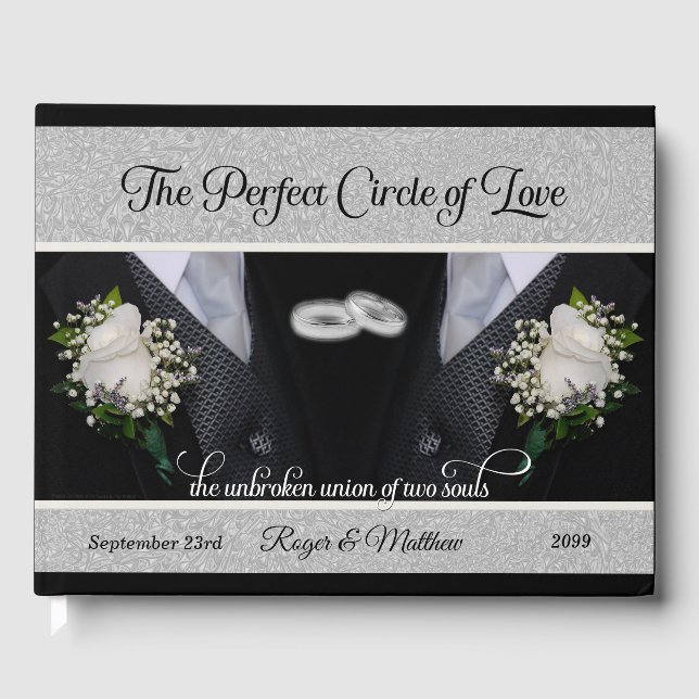 Black Tuxes and Rings Gay Wedding Two Grooms Gästebuch (Vorderseite)
