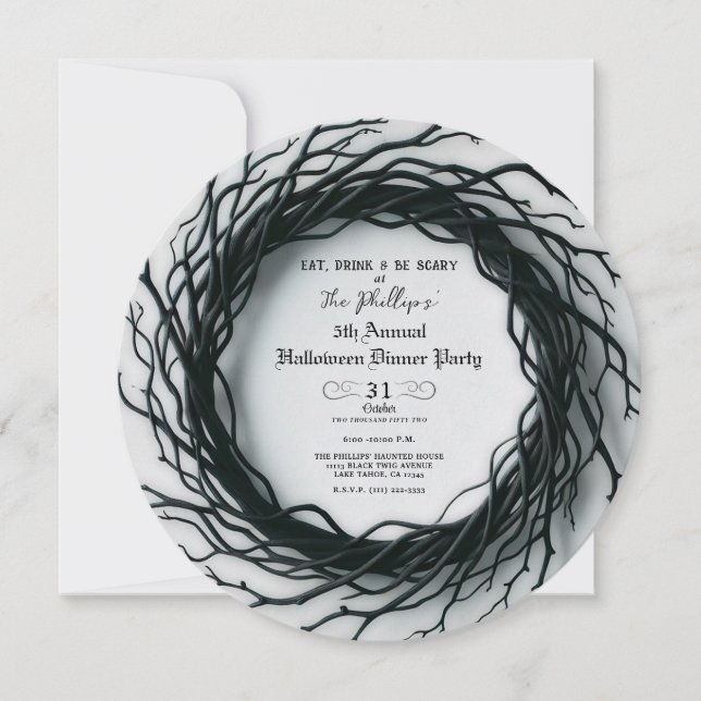 Black Twig Elegante Fall Halloween Party Einladung (Vorderseite)