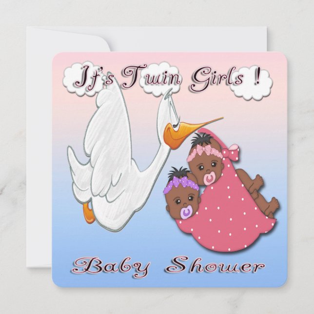 Black Twin Girls Babydusche Einladung (Vorderseite)