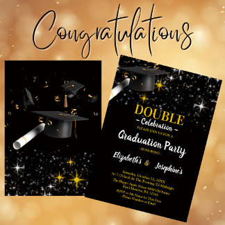 Black Two Graduates Double Graduation Party 2025 Einladung